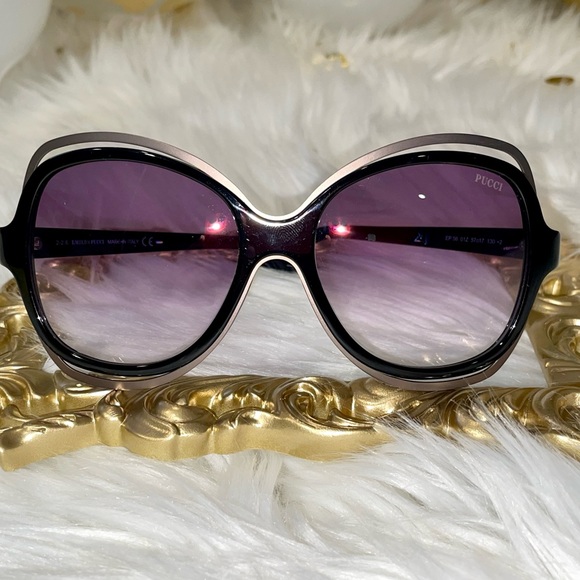 Authentic Emilio Pucci Sunglasses EP 56 black w/ gradient violet lenses - Picture 2 of 10